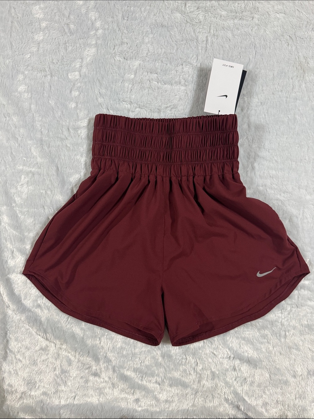 Nike Women's Training Loose Fit Dri Fri High-Waist Burgundy Athletic Shorts